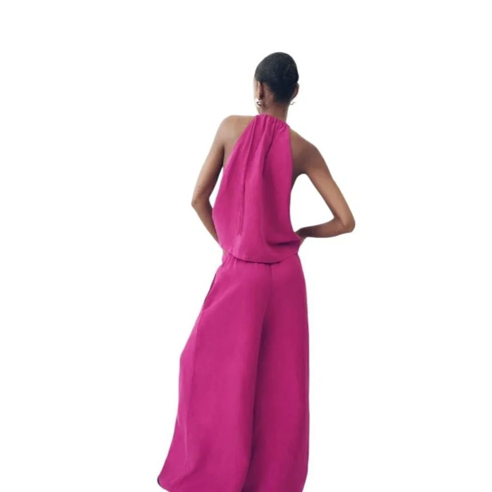 ZARA LINEN BLEND WIDE LEG PANTS FUCHSIA SIZE 4043/250